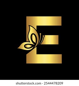 Butterfly Logo combine with letter E vector template