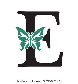 Logotipo borboleta combinado com modelo de vetor letra E