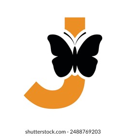 Butterfly Logo combine with letter J vector template