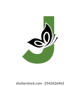 Butterfly Logo combine with letter J vector template