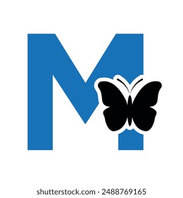 Butterfly Logo combine with letter M vector template