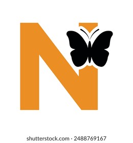 Butterfly Logo combine with letter N vector template