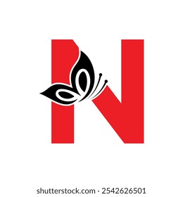 Butterfly Logo combine with letter N vector template