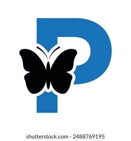 Butterfly Logo combine with letter P vector template