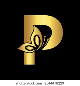 Butterfly Logo combine with letter P vector template