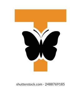 Butterfly Logo combine with letter T vector template