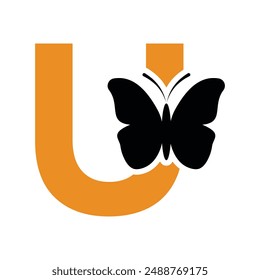 Butterfly Logo combine with letter U vector template