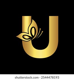 Butterfly Logo combine with letter U vector template