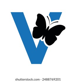 Butterfly Logo combine with letter V vector template