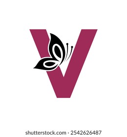 Butterfly Logo combine with letter V vector template