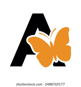 Butterfly Logo combine with letter A vector template