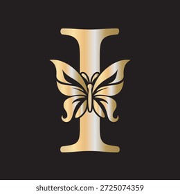 Logo De Mariposa Combinado Con La Letra I Vector Plantilla