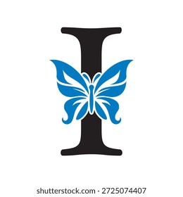 Logo De Mariposa Combinado Con La Letra I Vector Plantilla