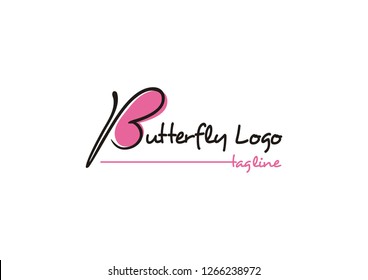 Butterfly logo concept with continuous line of letter b