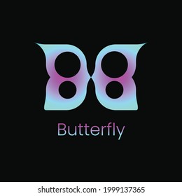 Concepto del logotipo de mariposa. Gradiente. Azul y Púrpura. Logotipo, icono, símbolo y signo. Fondo negro. Logo Animal. Moderno