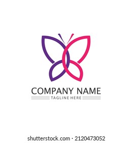 Butterfly logo design animal insect and conceptual simple, colorful icon Logo Vector illustration
