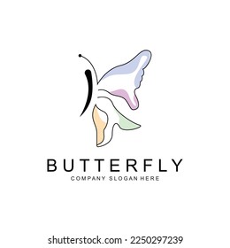 Diseño del logotipo de la mariposa, Hermoso animal volador, Ilustración del icono de la marca de la empresa, impresión de pantalla, Salón