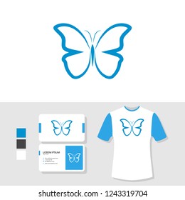 Butterfly logo design with business card and t shirt mockup