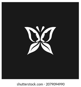 butterfly logo design concept with silhouette of face and leaves