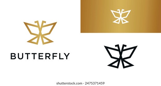 Butterfly logo design with geometric lines. Premium Vector