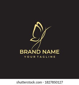 Diseño del logo de la mariposa. Etiqueta de salón de belleza y maquillaje con mariposa. Emblema plantilla para marca, elementos de diseño. Firma, etiqueta, identidad, insignia para marca comercial. Ilustración vectorial