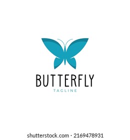 butterfly logo design inspiration. flat, abstract blue concept. simple and graceful design.
