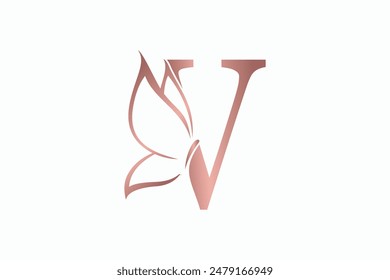 butterfly logo design with letter v consept premium vektor