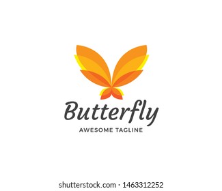 Butterfly logo design. Overlay transparent shape. Abstract butterfly shape in orange and yellow colors. Beautiful butterfly logo template