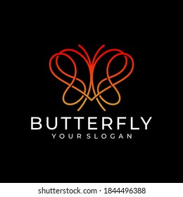 Butterfly logo design template with line art