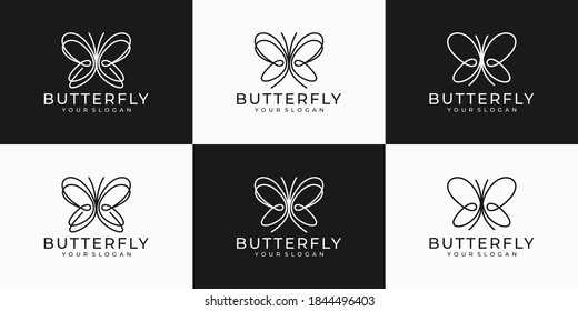 Butterfly logo design template with line art