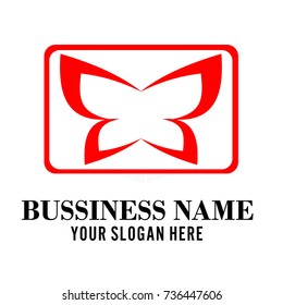 Butterfly logo design template. Red butterfly in a red box. Rigid, firm and strong logo design