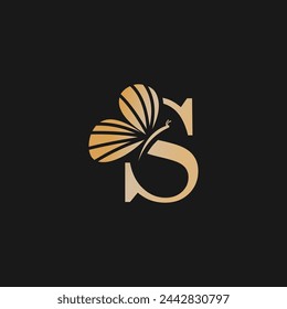 Butterfly logo design vector for business with golden gradient color and letter concept