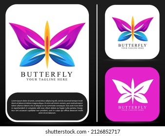 butterfly logo design vector illustration with blue and purple gradations