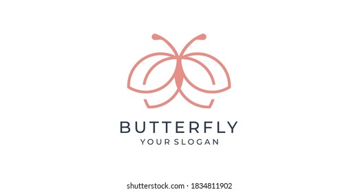 Butterfly logo design.line art style logo template.Premium Vector	