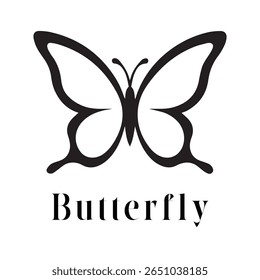 Butterfly Logo – Elegant Minimal Vector Silhouette of a Butterfly, Perfect for Beauty and Wellness Branding, Eco-Friendly Products, Fashion Labels, Nature Designs, and Decorative Art Projects