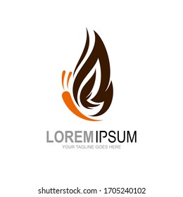 butterfly logo with fire design abstract
