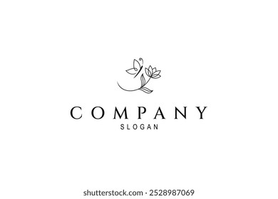 butterfly logo flying over beautiful flowers in line art design style