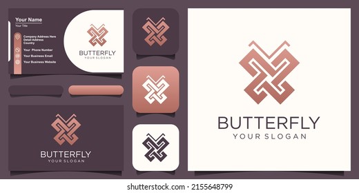 Butterfly Logo geometric design abstract vector template Linear style icon.