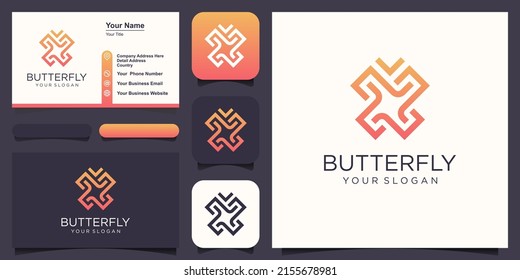 Butterfly Logo geometric design abstract vector template Linear style icon.