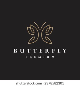 Butterfly Logo. Gold Butterfly inside with simple minimalist line art monoline style.