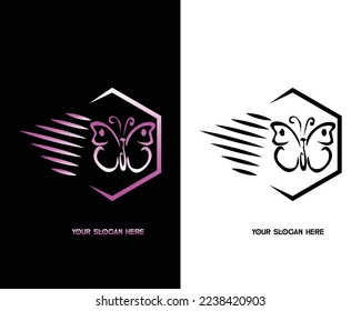 butterfly logo in hexagon template 