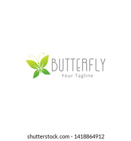Butterfly logo icon design vector illustration. Green leaf butterfly concept logo.