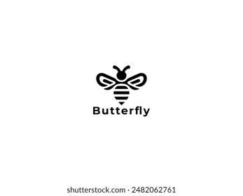 Butterfly logo icon on a white background. black and white butterfly.