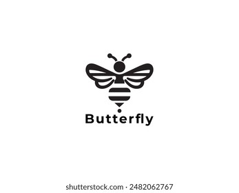 Butterfly logo icon on a white background. black and white butterfly.