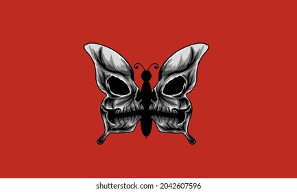 Butterfly logo illustration with skull wings, isolated vector