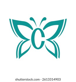 Butterfly logo with initial C design with minimalist lines and shades of teal