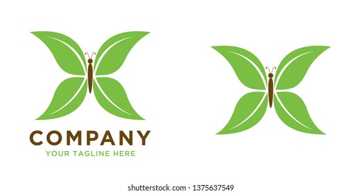 Butterfly logo with leaf as a wings, this design can be used as logo or icon, vector file eps 10, text and color is easy to edit
