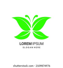 butterfly logo with leaves vector design