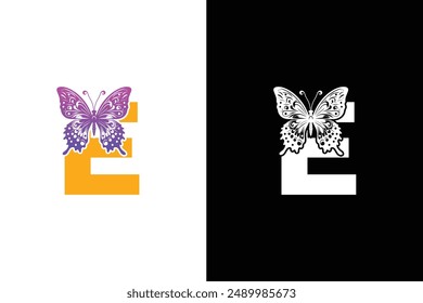 Butterfly Logo Letter E design vector template. BUTTERFLY Letter logo design.