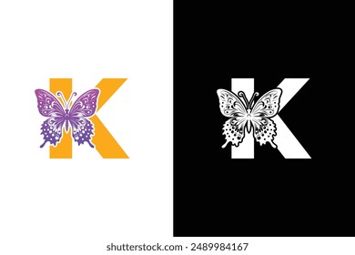 Butterfly Logo Letter K design vector template. BUTTERFLY Letter logo design.